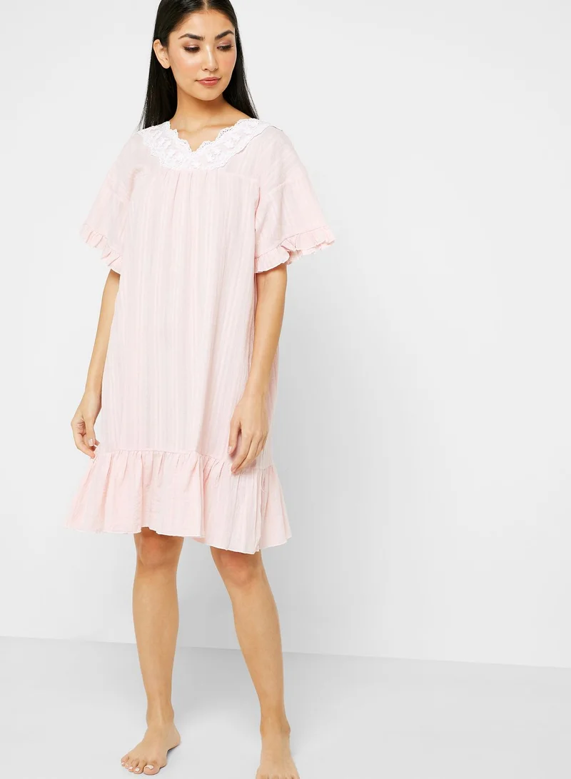 ELLA Pleated Lace Detail Nightdress
