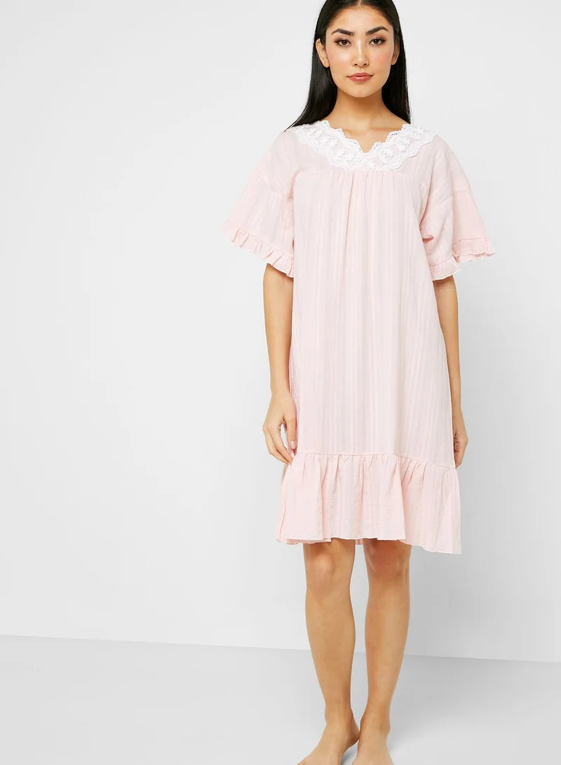 ELLA Pleated Lace Detail Nightdress