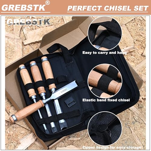 GREBSTK 4 Pcs Wood Chisel Set, CRV Steel Bevel Sharp Edge Bench Chisels with Canvas Bag, Comfortful Beech Handle, for Woodworking and DIY Projects, 9.5"x(1/4", 1/2", 3/4", 1") - Image 4