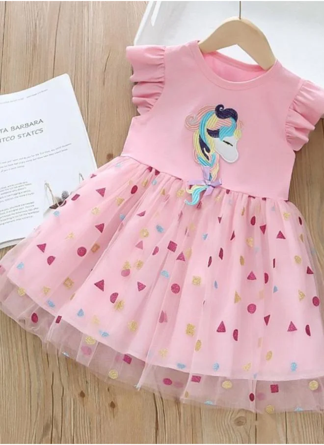 YUNIQEE Pink Fit & Flare Crew Neck Printed Dress