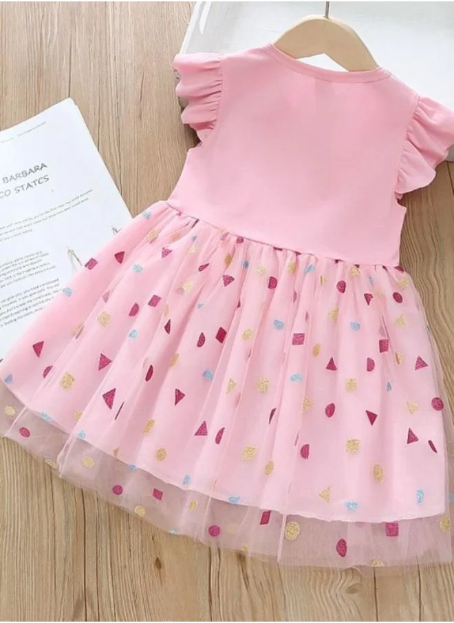 YUNIQEE Pink Fit & Flare Crew Neck Printed Dress