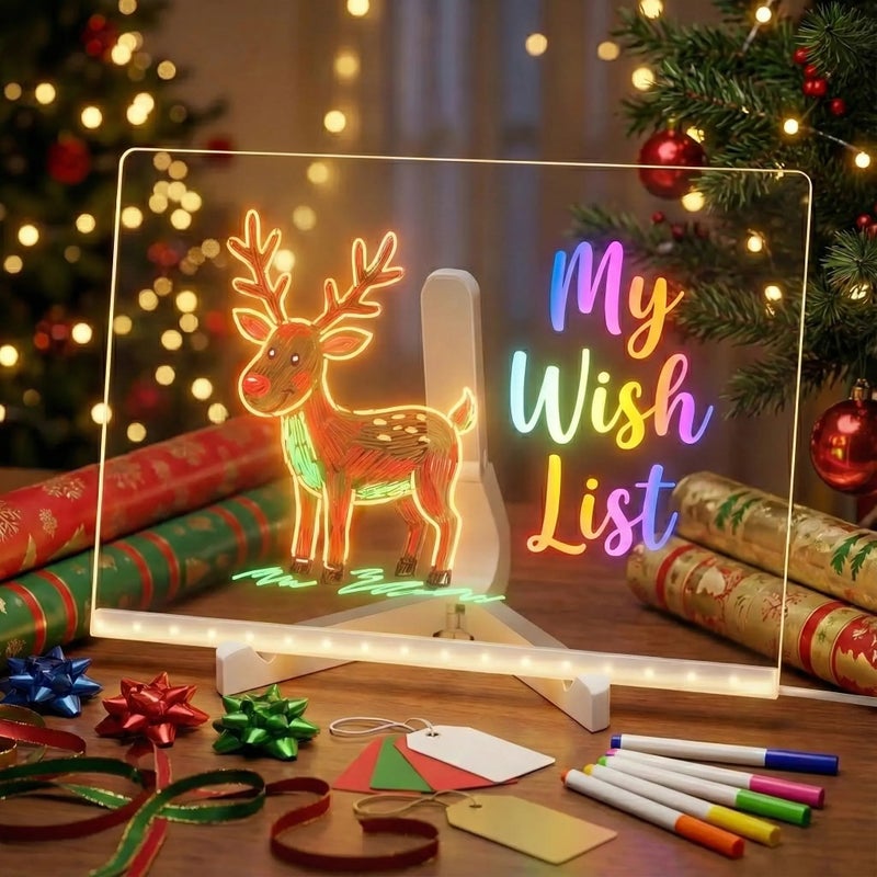 Kids' Acrylic Dry Erase Drawing Board with Stand, Rechargeable LED Light-Up Features - Perfect Gift for Learning - Image 2