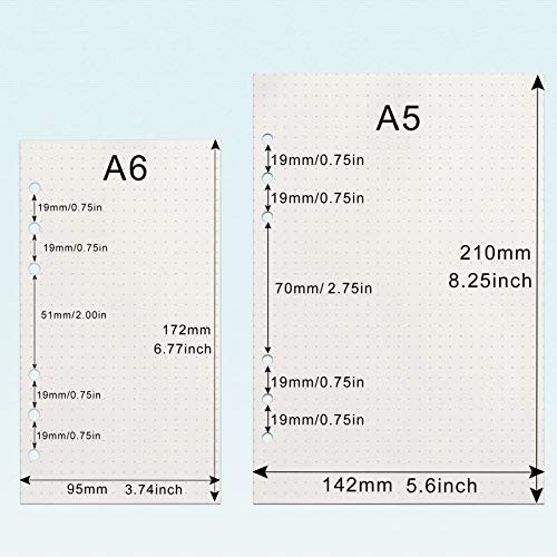 Toplive [3 Pack] A5 Refill Paper - 100GSM Thick 6 Hole Filler Inserts, 135 Sheets (270 Pages) for 6 Ring Binder Journal Notebook, Dotted - Image 2