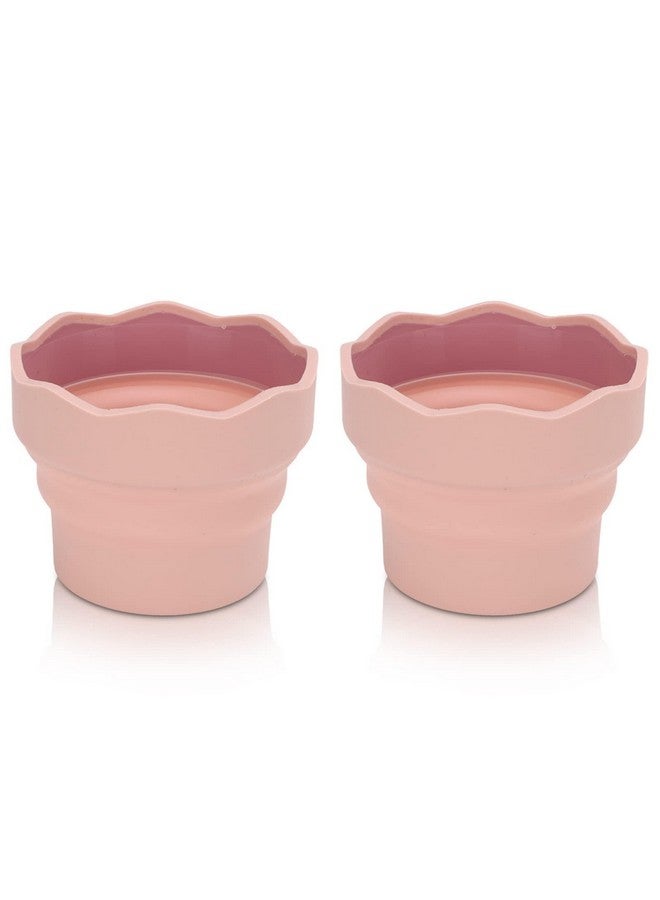 Beufee 2Pcs Collapsible Paint Brush Washer, Brush Holder Cleaner Painting Water Cup Portable Silicone Washing Bucket For Watercolor Oil Painting(Pink) - Image 1