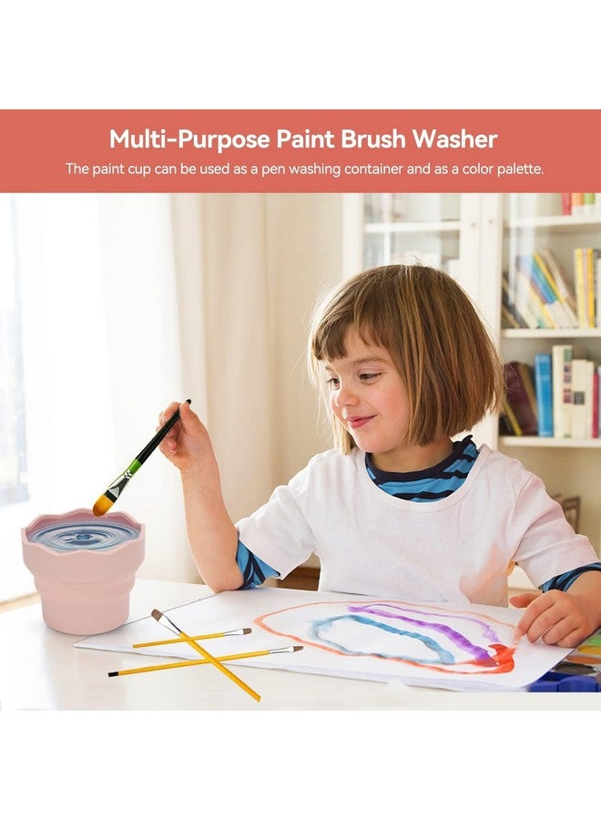 Beufee 2Pcs Collapsible Paint Brush Washer, Brush Holder Cleaner Painting Water Cup Portable Silicone Washing Bucket For Watercolor Oil Painting(Pink) - Image 2