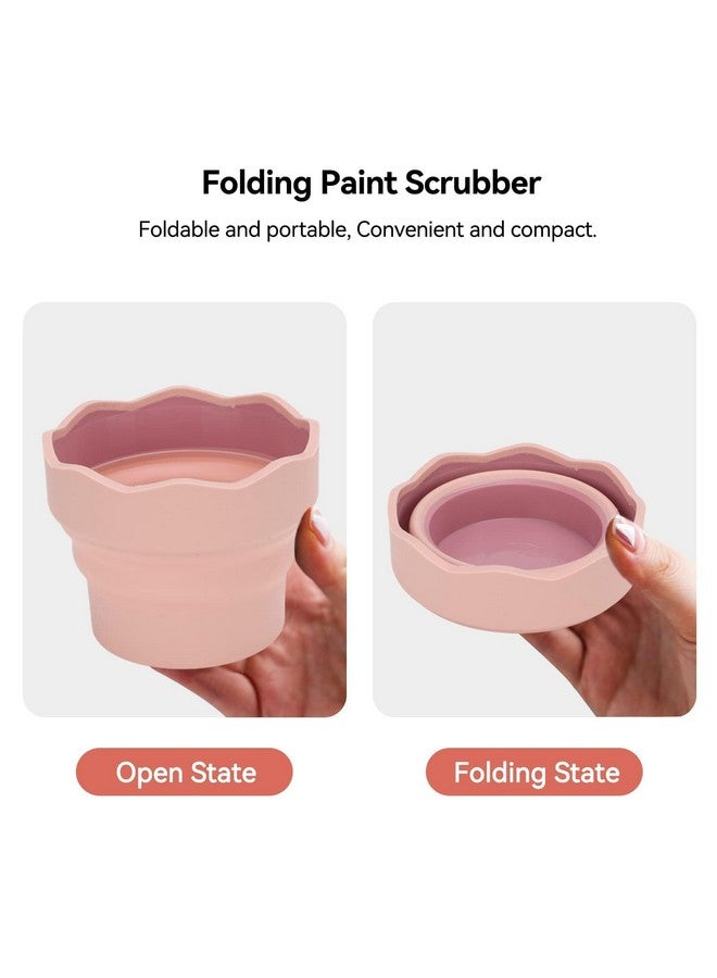 Beufee 2Pcs Collapsible Paint Brush Washer, Brush Holder Cleaner Painting Water Cup Portable Silicone Washing Bucket For Watercolor Oil Painting(Pink) - Image 5