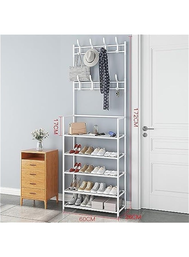 Loquat Stainless Steel 5-Tier Coat and Shoe Rack for Home - White, 60X26x172cm - Image 5