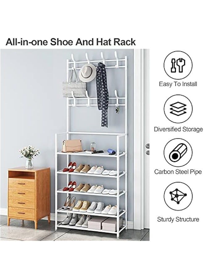 Loquat Stainless Steel 5-Tier Coat and Shoe Rack for Home - White, 60X26x172cm - Image 3