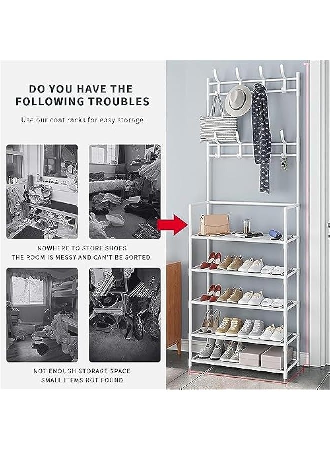 Loquat Stainless Steel 5-Tier Coat and Shoe Rack for Home - White, 60X26x172cm - Image 4