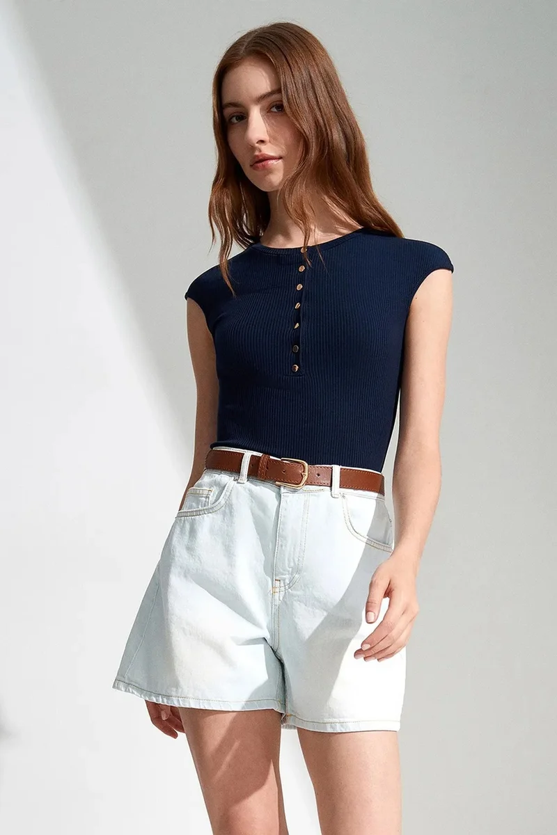 Dilvin Light Blue Denim DILVIN High-Waist Wide-Leg Denim Shorts for Women | Best Price UAE