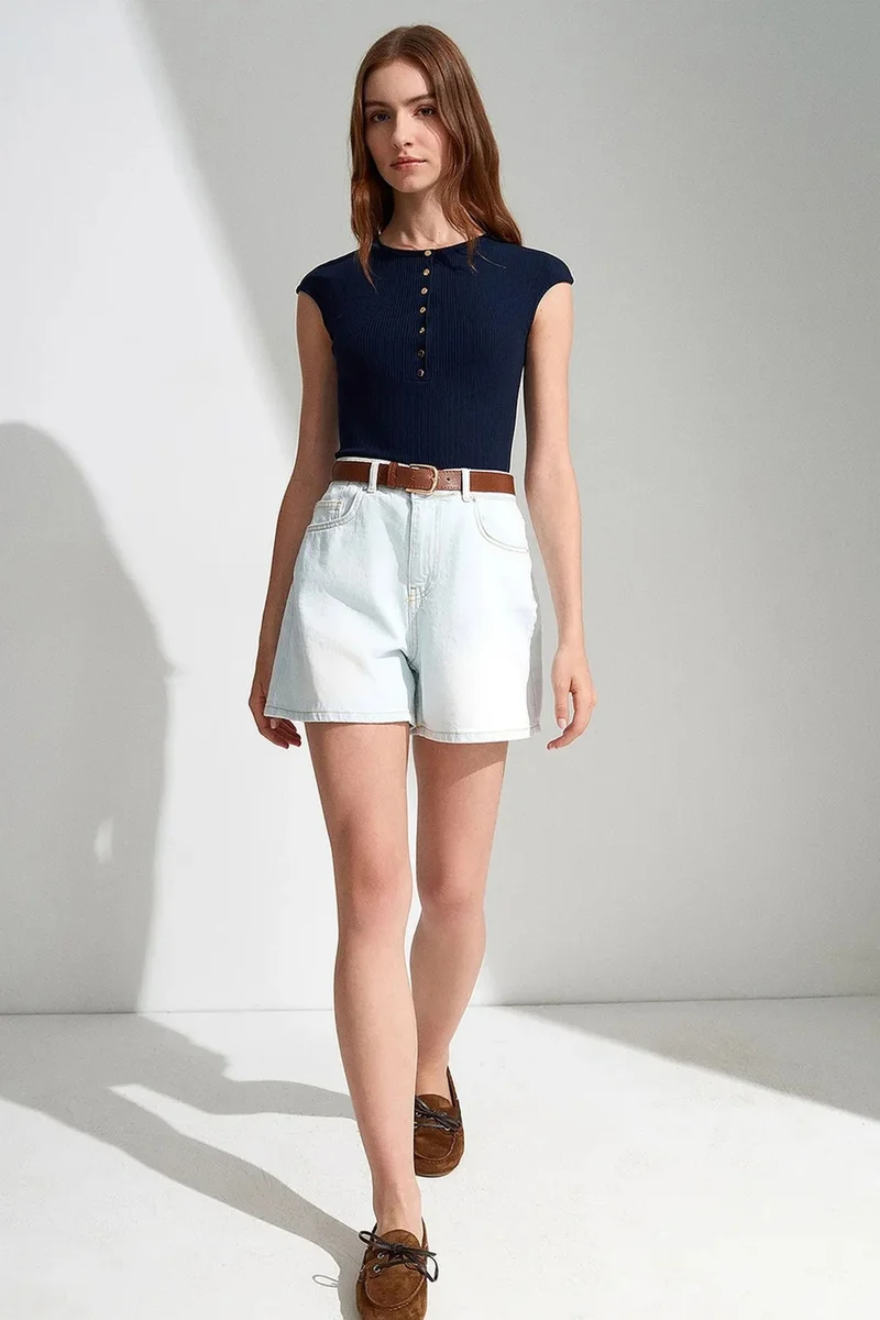 Dilvin Light Blue Denim DILVIN High-Waist Wide-Leg Denim Shorts for Women | Best Price UAE