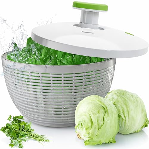 Brieftons 6.2-Quart Large Salad Spinner: Vegetable Washer Dryer Drainer Strainer with Bowl & Colander, Easy One-Handed Pump, Compact Storage, for Washing, Cleaning & Drying Greens, Vegetables, Fruits - Image 1