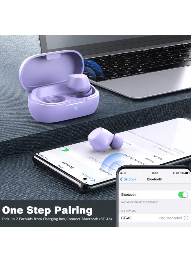iMangoo - 5.2 Bluetooth Headphones for Apple iPhone 15 14 Plus 13 Pro Max iPad, Small Ear Buds True Wireless Earbud Touch Control Earphone for Samsung S24 S23 Ultra S22 S21 Google Pixel 8 7 6A 6 OnePlus Purple - Image 1