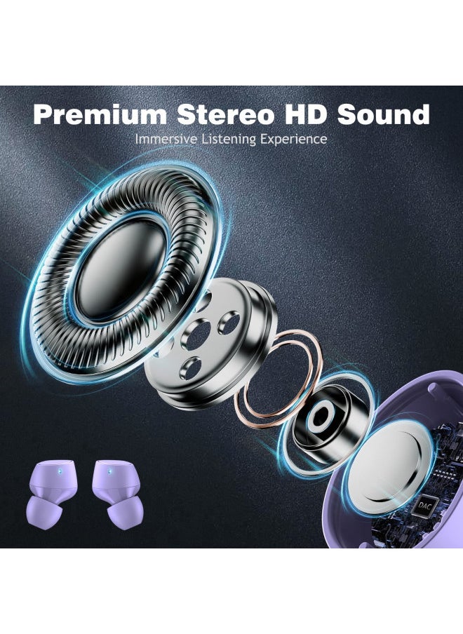iMangoo - 5.2 Bluetooth Headphones for Apple iPhone 15 14 Plus 13 Pro Max iPad, Small Ear Buds True Wireless Earbud Touch Control Earphone for Samsung S24 S23 Ultra S22 S21 Google Pixel 8 7 6A 6 OnePlus Purple - Image 1