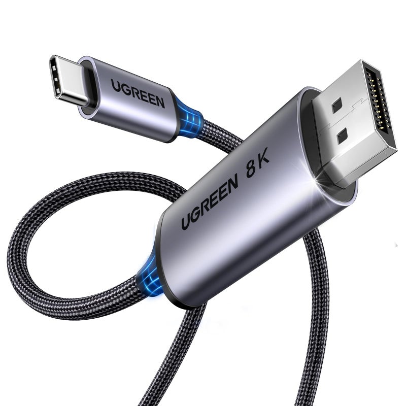 UGREEN Bidirectional USB C to DisplayPort 1.4 Cable 8K@60Hz 4K@240Hz DisplayPort to USB C Thunderbolt 4 Cord Alu Braided Compatible iPhone 17 Pro Max, Galaxy S25, MacBook Pro/Air, iPad, XPS 17, 6.6FT - Image 1