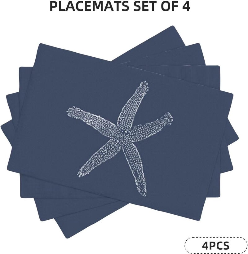 Sunshineyan Summer Coastal Placemats Set of 4, Beach Theme Ocean Navy Blue Starfish Decorative Table Mat 12 x 18 Inch Heat Resistant Non Slip Line Fabric Nautical Place mat for Dining Table - Image 2