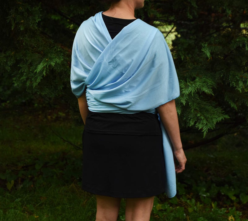 Simply Essential Solutions Baby Wrap Carrier Soft, Stretchy, Cotton Baby Wrap, Baby Sling, Nursing Cover Up for use with Newborn-Toddler: Evenly distributes Weight for More Comfortable Carrying (Light Blue) - Image 3
