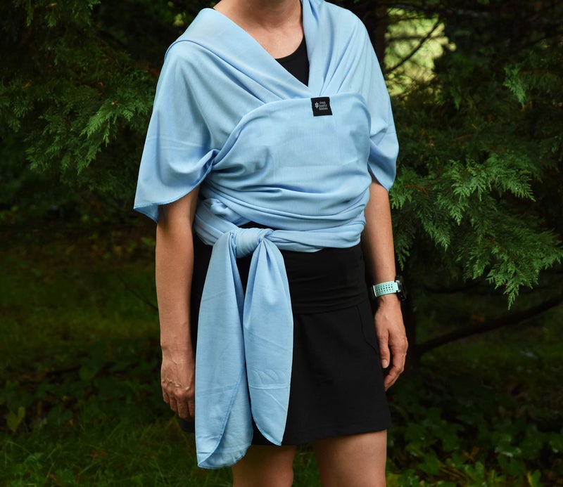Simply Essential Solutions Baby Wrap Carrier Soft, Stretchy, Cotton Baby Wrap, Baby Sling, Nursing Cover Up for use with Newborn-Toddler: Evenly distributes Weight for More Comfortable Carrying (Light Blue) - Image 2