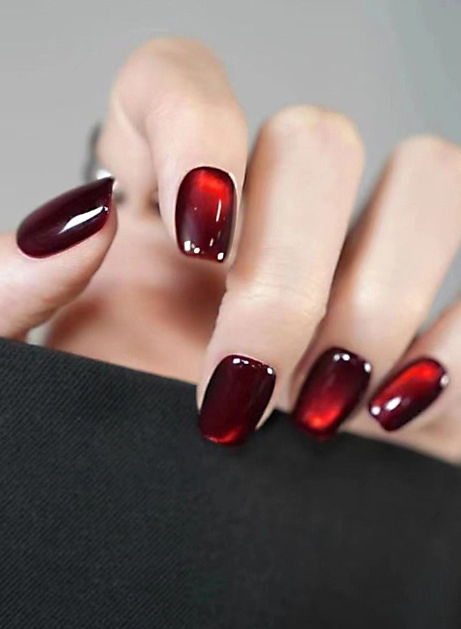 NIBEMINENT 30Pcs Fake Nails, Press Nails In Box,Mid-length Flat head shaped Solid Red Color Shiny Nail Art, Fake Nail Patch - Image 1