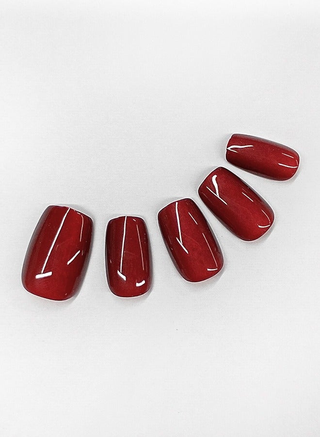 NIBEMINENT 30Pcs Fake Nails, Press Nails In Box,Mid-length Flat head shaped Solid Red Color Shiny Nail Art, Fake Nail Patch - Image 2
