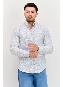 English Laundry Men Slim Fit Allover Print Long Sleeve Dress Shirt, White Combo  - Image 1