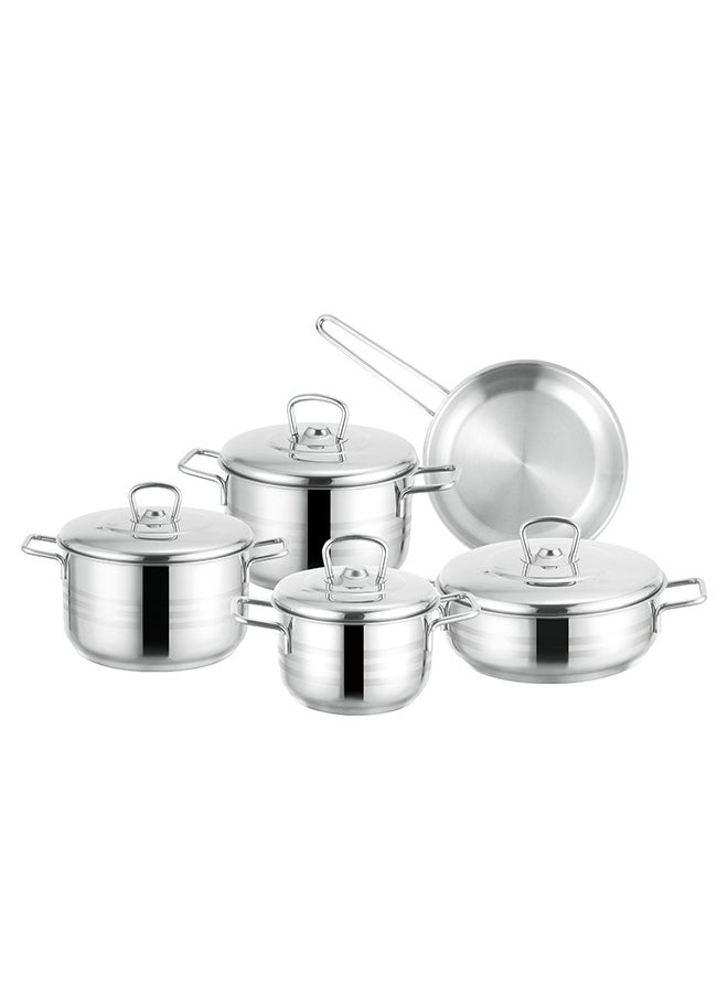 PROCILA - 9-Piece Stainless Steel Estra Cookware Set With 5-Layers Induction Bottom; Sizes 16, 20, 24, 24, 24CM Silver - Image 1