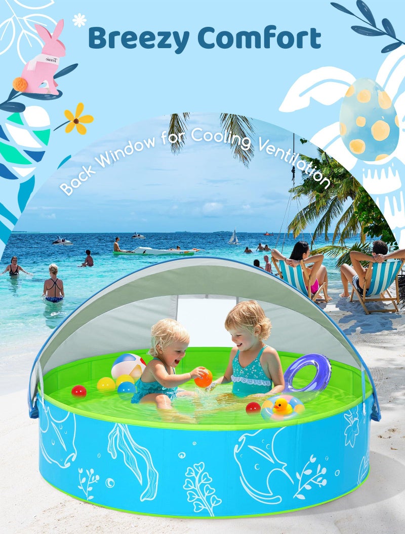 Hikiddy Foldable Kiddie Pool with Canopy: 47in Baby Pool and Beach Tent for Toddlers Infants 6-12 Months and Kids 2-4 Years Old - Portable Water Play with Shade for Outdoor Backyard Beach (Blue-Green) - Image 4