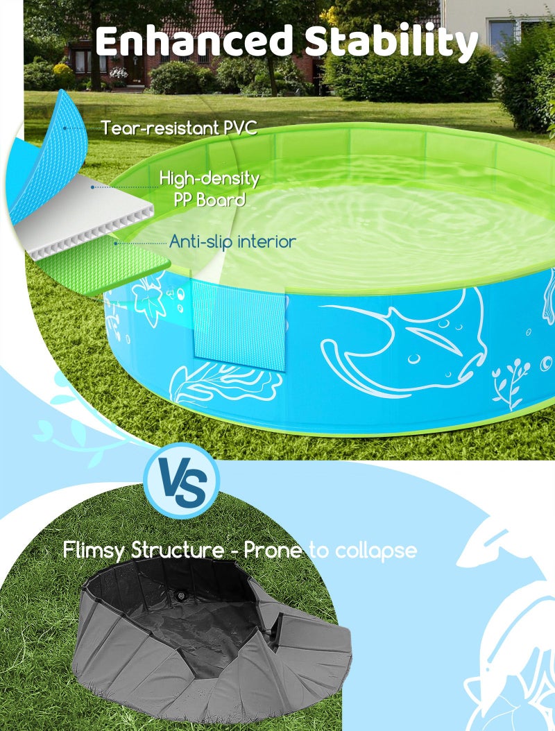 Hikiddy Foldable Kiddie Pool with Canopy: 47in Baby Pool and Beach Tent for Toddlers Infants 6-12 Months and Kids 2-4 Years Old - Portable Water Play with Shade for Outdoor Backyard Beach (Blue-Green) - Image 5