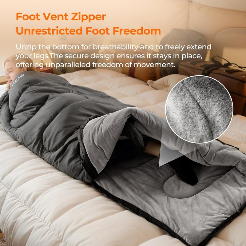 FARLAND Cold Weather Sleeping Bag for Adults - Plush Fleece-Lined, Waterproof & Windproof with Compression Sack - Image 3