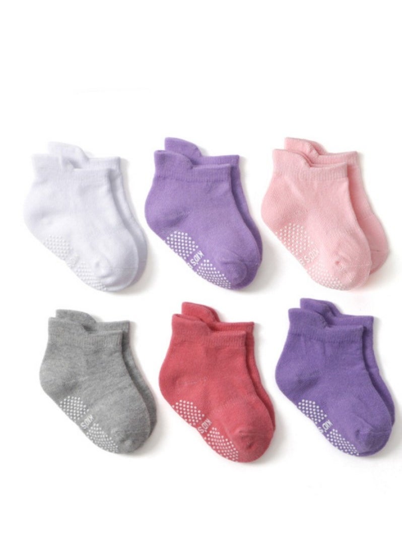 RATSAW 6 Pairs Kids Non-Slip Socks Toddler Anti Skid Sticky Socks Unisex Children Socks Winter Socks Cotton Socks Set Grip Crew Socks with Non-Slip Soles  - Image 1