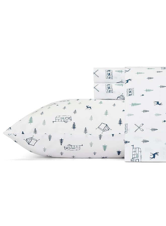 إدي بوار طقم ملاءة مزدوج من القطن والبيركال، ديكور منزلي رائع، أساسيات غرفة النوم، كامب أوت، أزرق داكن، توأم - Image 1