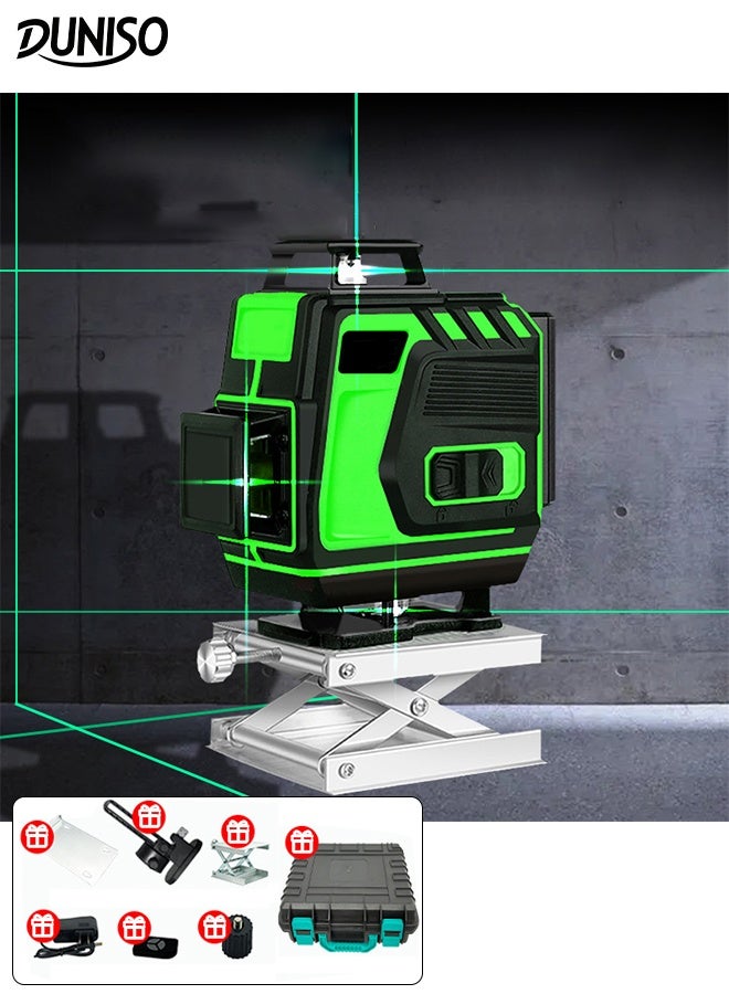 DUNISO 4D Laser Level Multifunctional 360° Self Leveling Rechargeable 12 Lines Green Laser Spirit Level Self Leveling, Horizontal and Vertical Cross Line Lazer Tool with Remote Control and Rechargeable Battery for Indoor Outdoor - Image 1