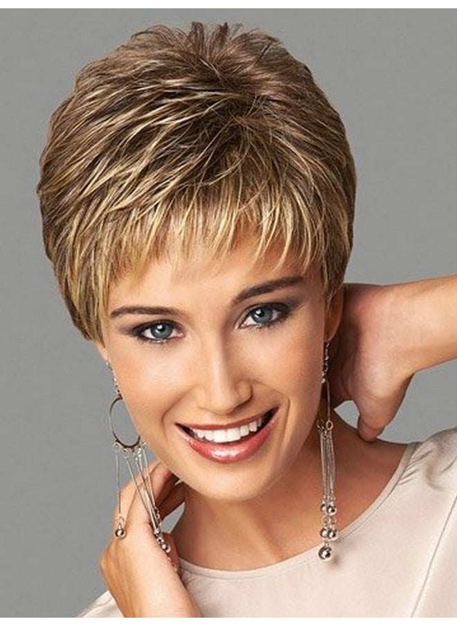 Short Dark Brown Mixed Blonde Highlight Pixie Cut Wigs With Bangs Synthetic Layered Wigs For Women Natural Hair Replacement Wigs - pzsku/Z16407B76B142EE84AA08Z/45/_/1696663853/0baa7487-07df-4a93-bbdc-13757665d252