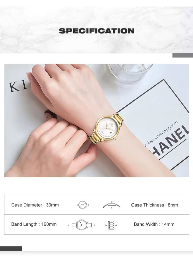 NAVIFORCE - NAVIFORCE Women Fashion Minimalist Waterproof Wrist Watch Analog Date with Stainless Steel Mesh Band NF5008 - Gold - Image 1