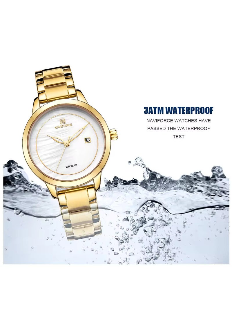 NAVIFORCE - NAVIFORCE Women Fashion Minimalist Waterproof Wrist Watch Analog Date with Stainless Steel Mesh Band NF5008 - Gold - Image 1