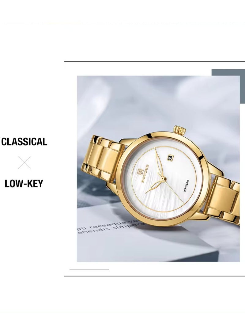 NAVIFORCE - NAVIFORCE Women Fashion Minimalist Waterproof Wrist Watch Analog Date with Stainless Steel Mesh Band NF5008 - Gold - Image 1