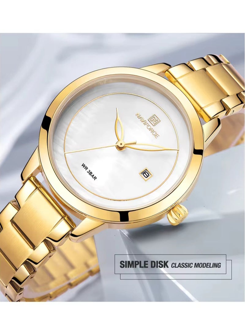 NAVIFORCE - NAVIFORCE Women Fashion Minimalist Waterproof Wrist Watch Analog Date with Stainless Steel Mesh Band NF5008 - Gold - Image 1