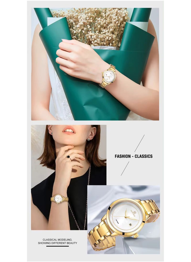 NAVIFORCE - NAVIFORCE Women Fashion Minimalist Waterproof Wrist Watch Analog Date with Stainless Steel Mesh Band NF5008 - Gold - Image 1