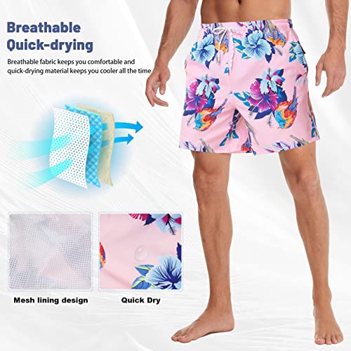 FEIXIANG Mens Quick Dry Swim Trunk with Breathable Mesh Lining Beach Shorts with Pockets Pink - Image 3