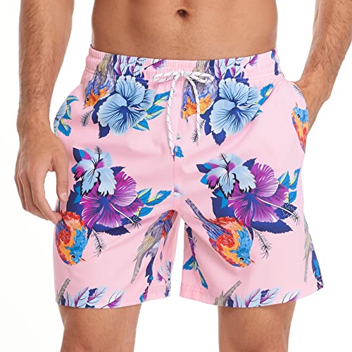 FEIXIANG Mens Quick Dry Swim Trunk with Breathable Mesh Lining Beach Shorts with Pockets Pink - Image 1