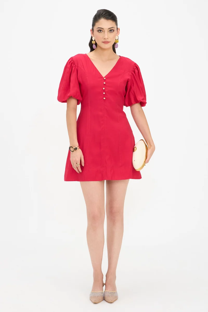 فيرجيو Solid Viscose A-Line Mini Dress for Women