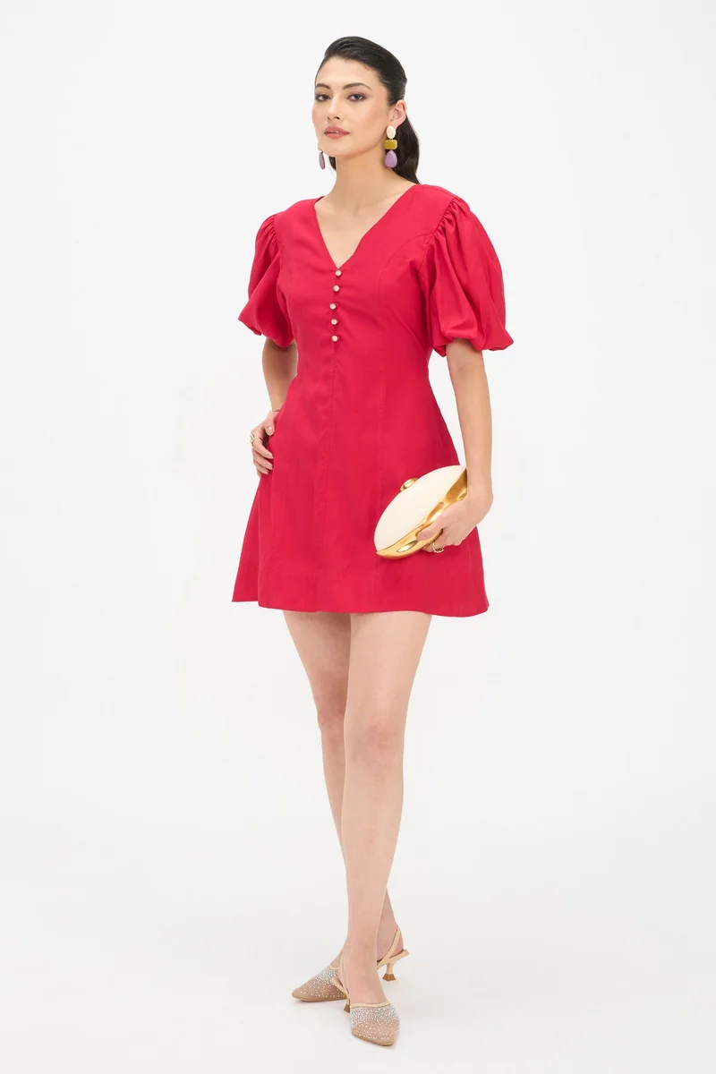 فيرجيو Solid Viscose A-Line Mini Dress for Women