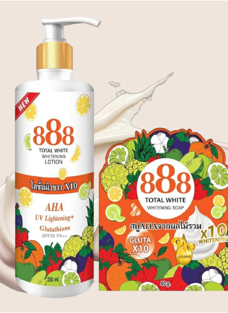 888 TOTAL WHITE - 888 Total White AHA Whitening Lotion UV+  Gluta 10x Whitening Soap 10x Whitening 80g - Image 1