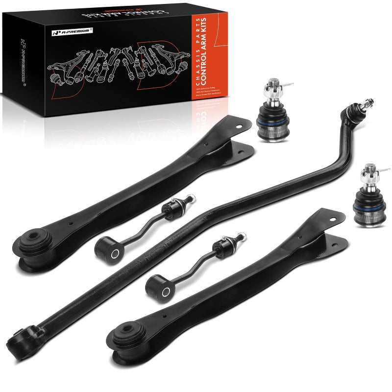 A-Premium 7Pcs Front Suspension Kit Upper Control Arm and Lower Ball Joint Stabilizer Bar Link Compatible with Jeep TJ Wrangler 1997-2006 4WD - Image 1