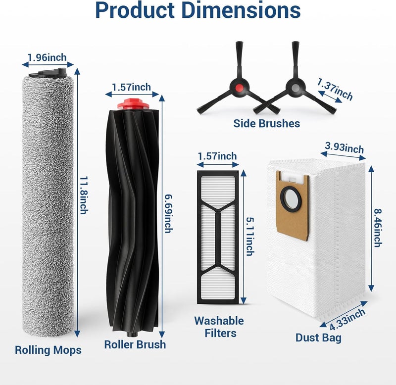 BUXEBUX 20 Pack Replacement Parts Accessory for Eufy S1 Pro Omni, S1 Robot Vacuums kit, 2 Rolling Mops, 1 Main Roller Brush, 4 HEPA Filters, 6 Side Brushes, 6 Dust Bags, 1 Clean Tool - Image 3