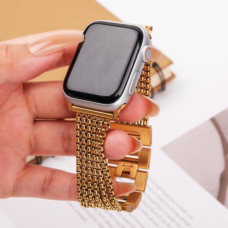 erorex For Apple Watch 46Mm / 49Mm / 45Mm / 44Mm 6-Chain Stainless Steel Watch Band(Gold) - Image 3