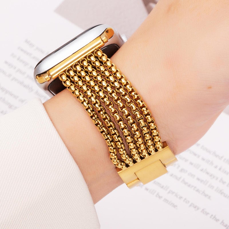 erorex For Apple Watch 46Mm / 49Mm / 45Mm / 44Mm 6-Chain Stainless Steel Watch Band(Gold) - Image 4