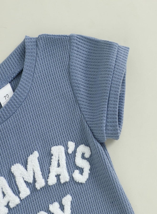 MERSARIPHY Newborn Baby Boy Summer Clothes Mama's Boy Little Dude Short Sleeve Romper Shorts Set Infant Waffle Knit Outfit (Blue-mama's boy, 0-3 Months) - Image 5