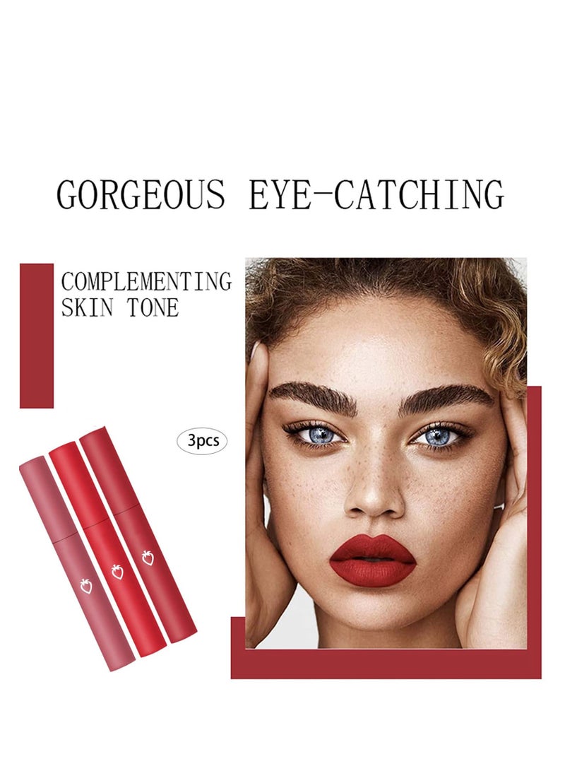 Matte Lipgloss Set, 3pcs Shimmer Nude Liquid Long-lasting Wear Non-stick Cup Not Fade Waterproof Lip Gloss Makeup Mate for Girls and Women - Image 5