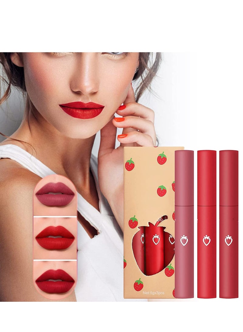 Matte Lipgloss Set, 3pcs Shimmer Nude Liquid Long-lasting Wear Non-stick Cup Not Fade Waterproof Lip Gloss Makeup Mate for Girls and Women - Image 3